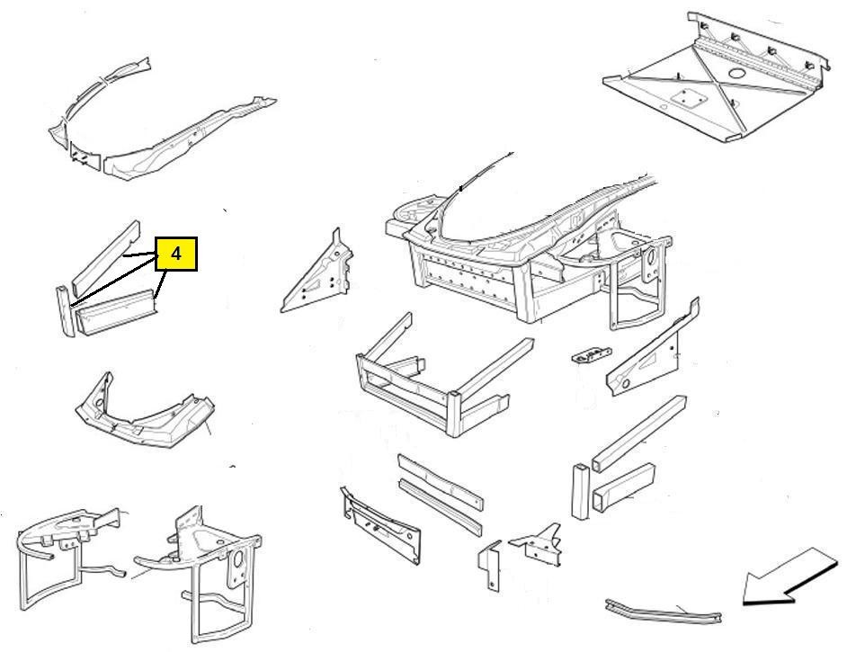 [65940300] COMPLETE R.H. FRONT LATERAL FRAME (Pattern)